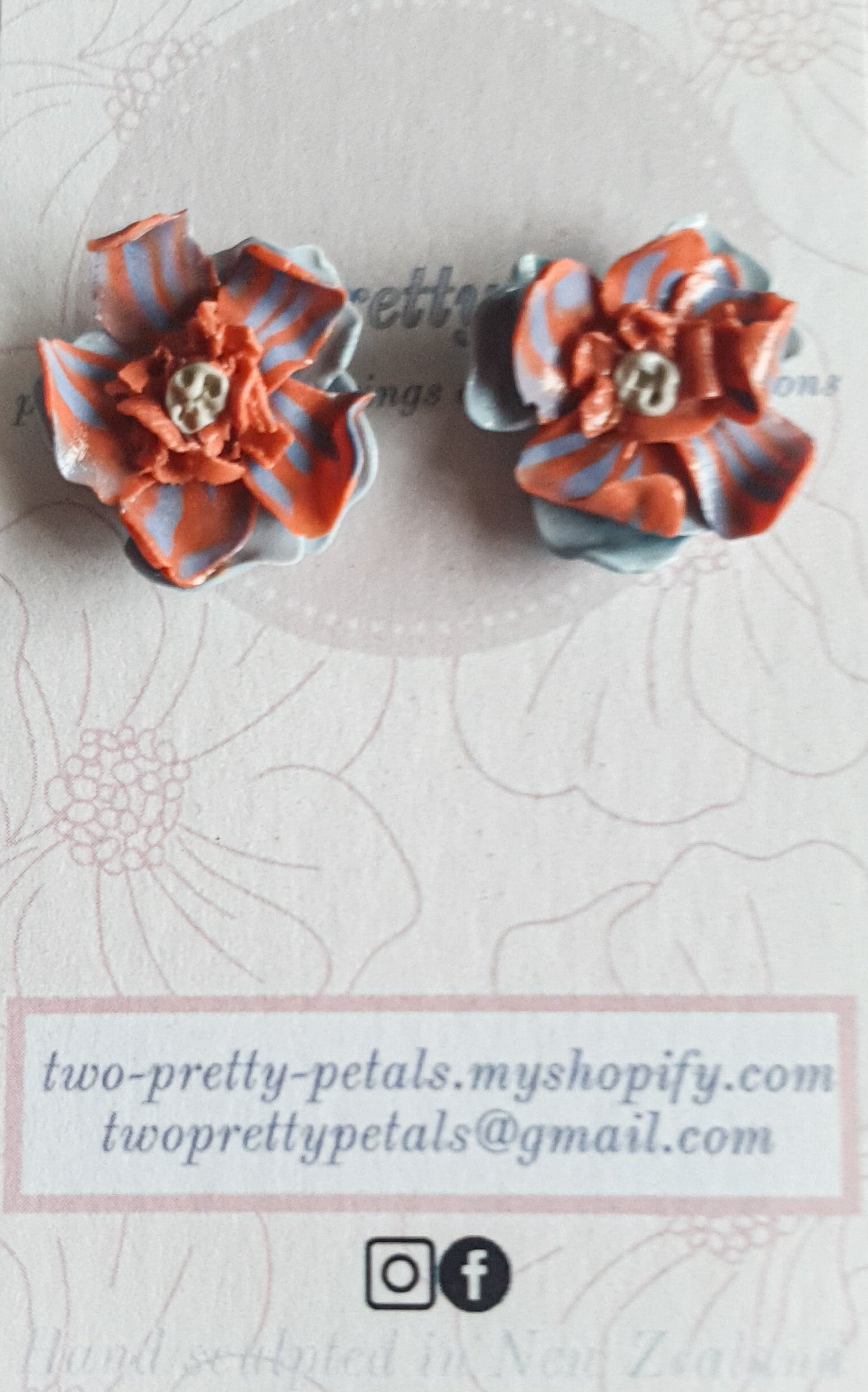 Blue orange flower stud
