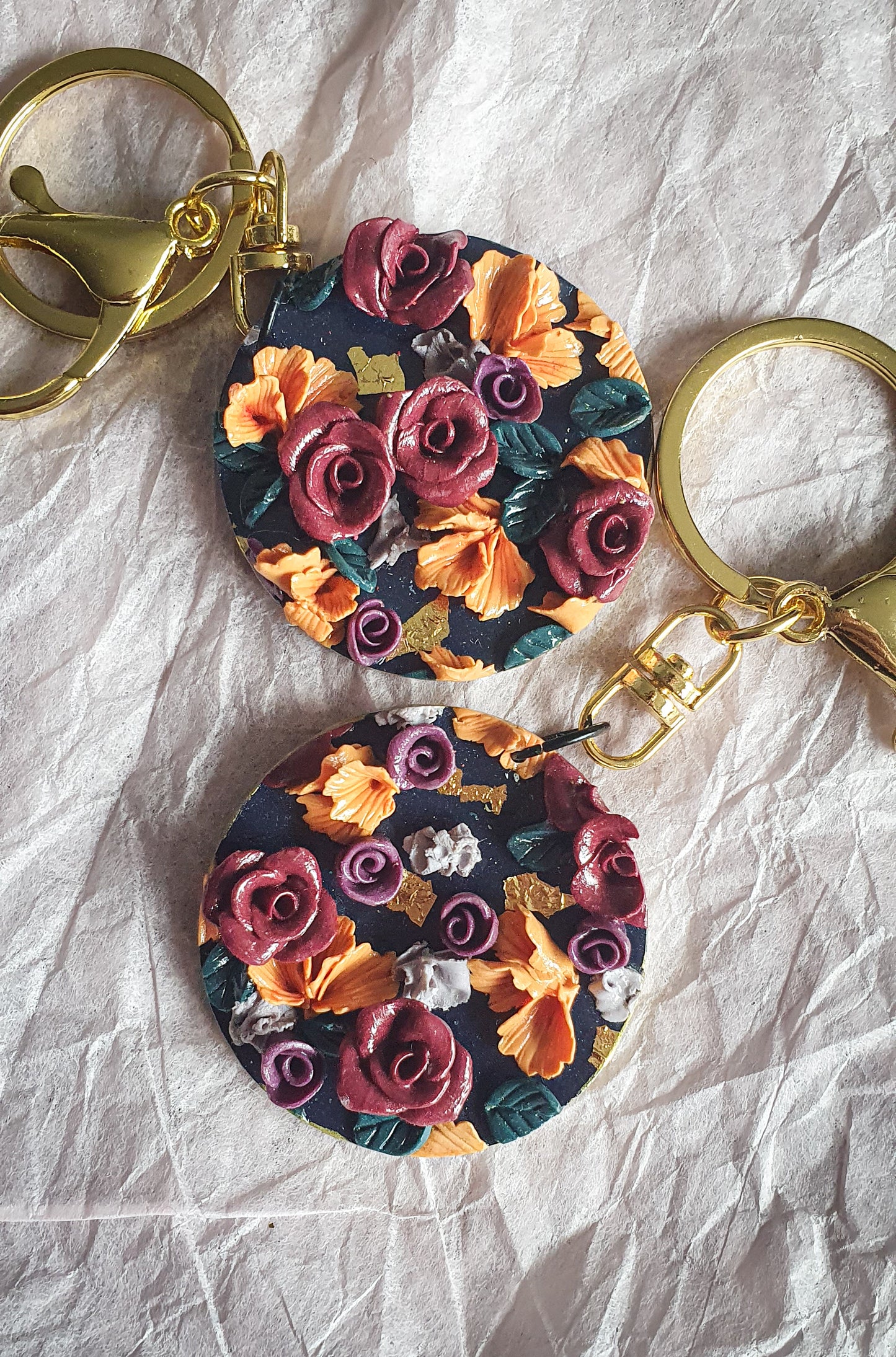 Rose floral bag charm/key ring